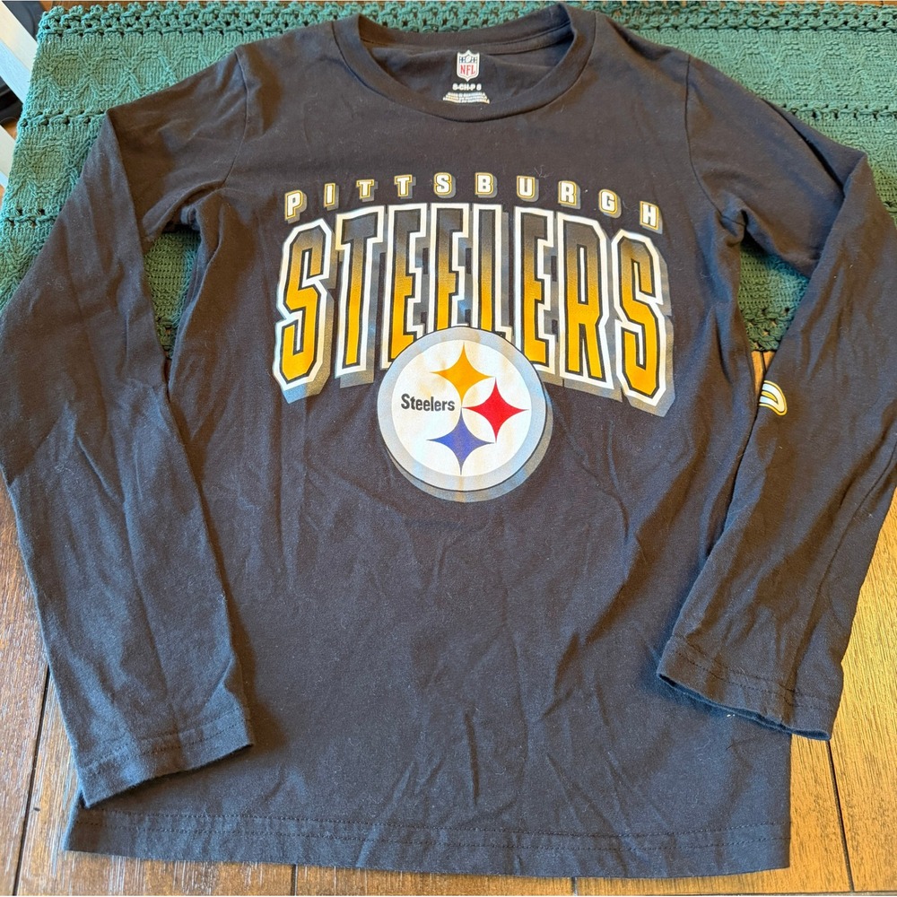 NFL Pittsburgh Steelers Kids Long Sleeve Graphic T-Shirt Black Size S 8